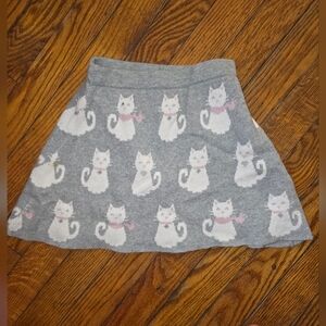 Gymboree Gray Knit Skirt with White Cat Print and Pink Accents